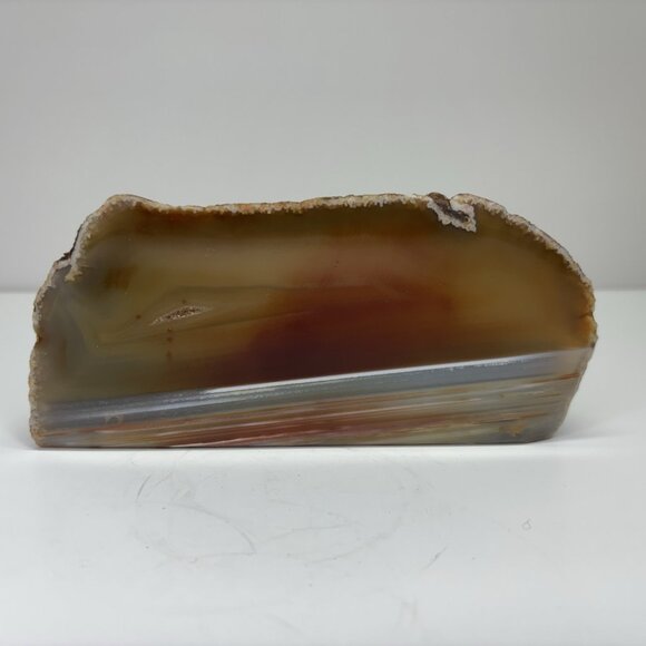 Vintage Large Heavy Amber Agate Geode End Slice Polished Stone Banded Crystal - Picture 1 of 15